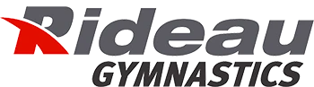 Logo de Rideau Gymnastics avec une forme rouge stylisée à gauche du texte.